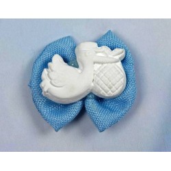 APPLICAZIONE PAPILLON TESSUTO COL.CELESTE C/CICOGNA GESSO 12pz