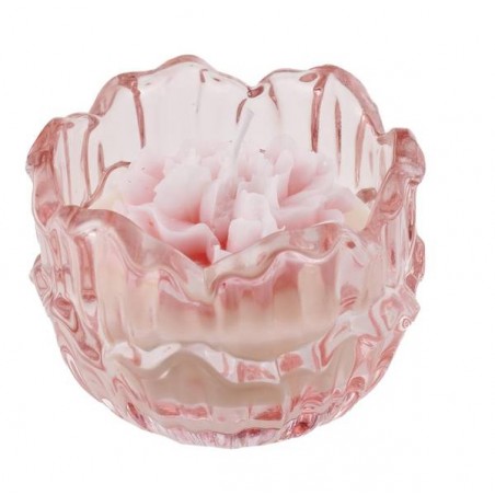 CANDELA IN VETRO FORMA FIORE ROSA