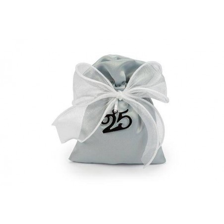 SACCHETTO ARGENTO 25ANNI CON FIOCCO 10x13cm 10pz