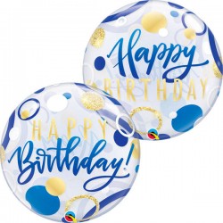 PALLONE BUBBLES HAPPY BIRTHDAY DOTS AZZURRO 24" 61cm