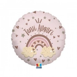 PALLONE MYLAR TONDO 45cm TANTI AUGURI BOHO ROSA