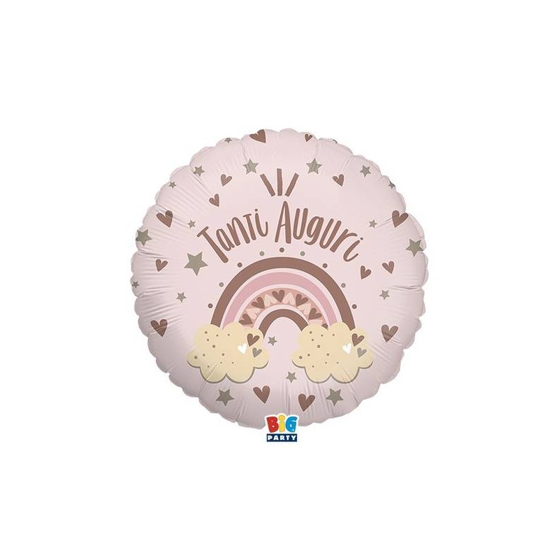PALLONE MYLAR TONDO 45cm TANTI AUGURI BOHO ROSA