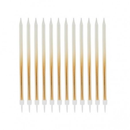 CANDELINE C/SUPPORTO SFUMATE ORO 12pz