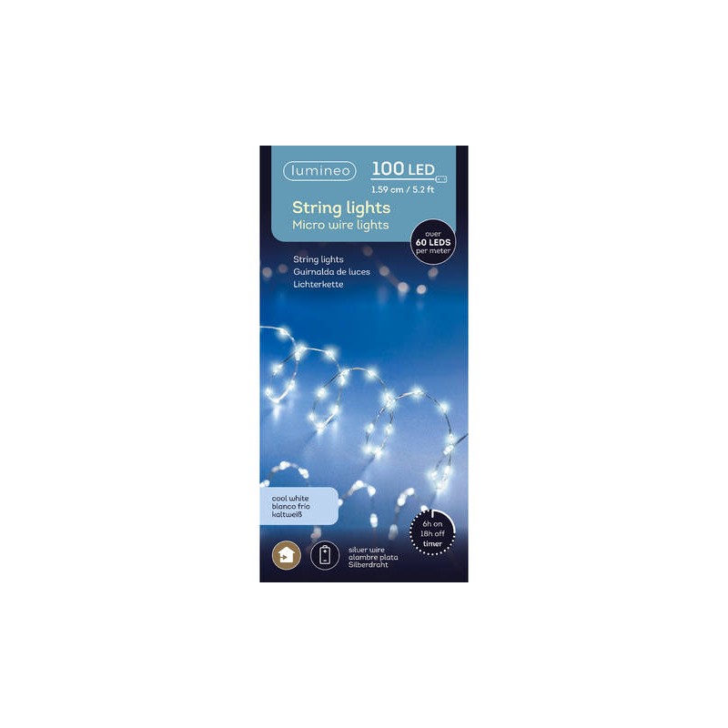 MICRO LED 100 LUCI 1,59mt FILO ARGENTO - LUCE FREDDA INTERNO