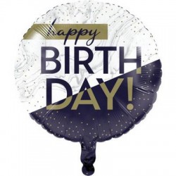 PALLONE MYLAR 18'' HAPPY BIRTHDAY NAVY&GOLD 45cm
