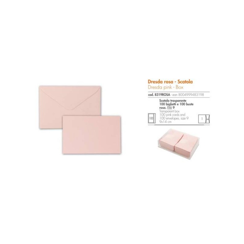 BIGLIETTI + BUSTA 9x14cm BRISTOL ROSA 100pz