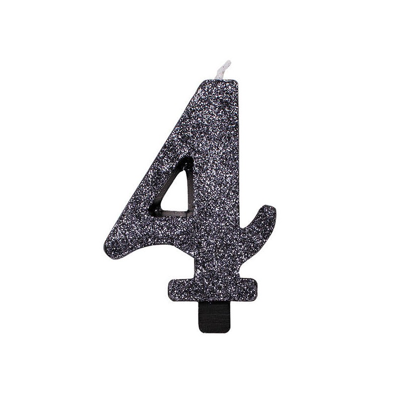 CANDELINA NUMERO 4 GLITTER NERO 9,5cm
