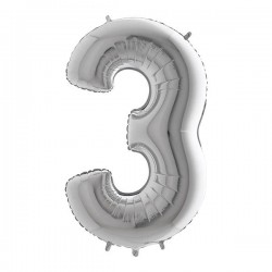 PALLONE NUMERO 3 MYLAR 102cm 40 ARGENTO