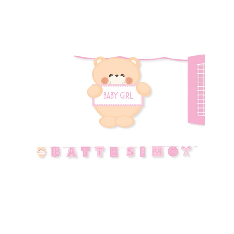 FESTONE MAXI BATTESIMO TEDDY ROSA 6MT