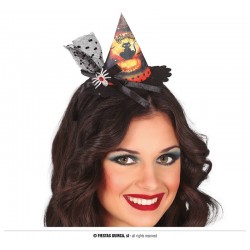 CERCHIETTO MINI CAPPELLO STREGA DECORAZIONE GATTO