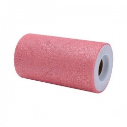 TULLE ROTOLO cm12,5x25mt ROSE GOLD GLITTER BIG