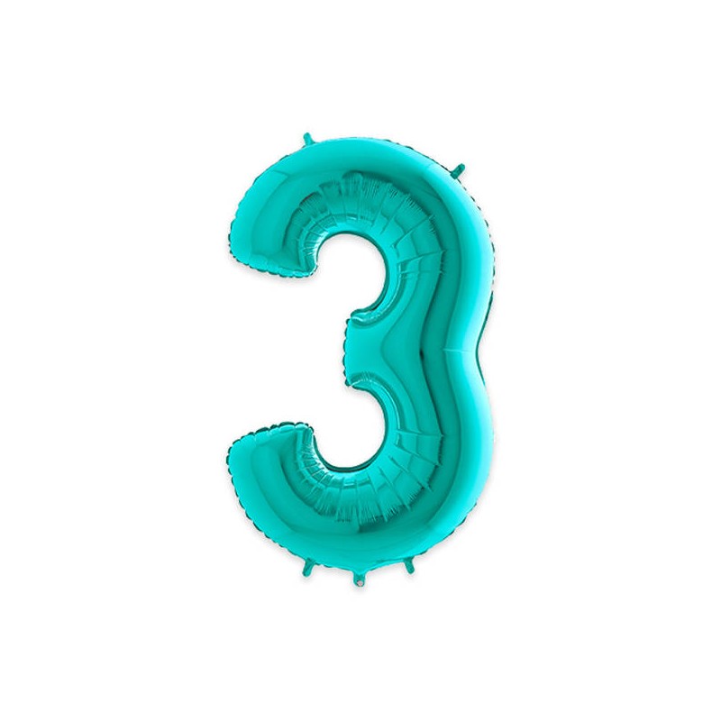 PALLONE NUMERO 3 MYLAR 102cm 40 ACQUAMARINA