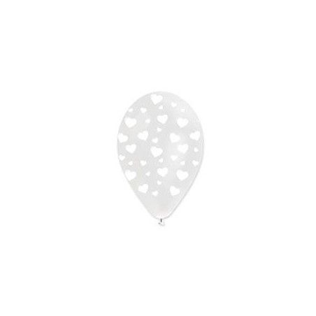 PALLONCINI ALL AROUND TRASPARENTI C/CUORI BIANCHI 100PZ