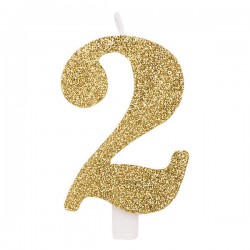 CANDELINA NUMERO 2 GLITTER ORO 9,5cm