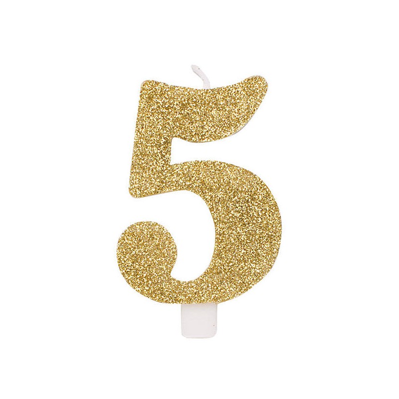 CANDELINA NUMERO 5 GLITTER ORO 9,5cm