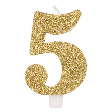 CANDELINA NUMERO 5 GLITTER ORO 9,5cm
