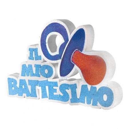 SCRITTA IN POLISTIROLO BATTESIMO CELESTE CIUCCIO 40x25x5cm
