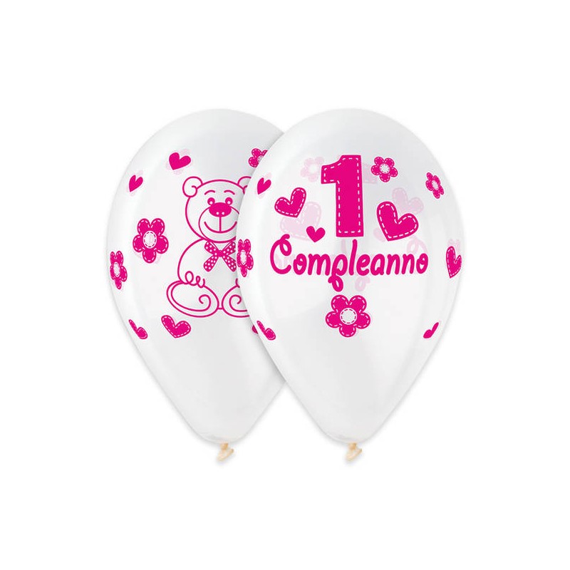 PALLONCINI ALL AROUND PRIMO COMPLEANNO ROSA ø30cm 10pz
