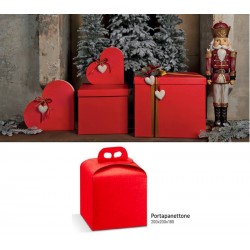 SCATOLA PANETTONE 24,5x24,5x13cm SETA ROSSO