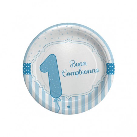PIATTI DESSERT BUON PRIMO COMPLEANNO CELESTE 8pz