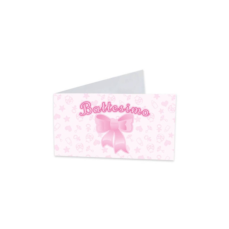 BIGLIETTINO BOMBONIERA 9x2,5cm BATTESIMO BABY ROSA 25pz