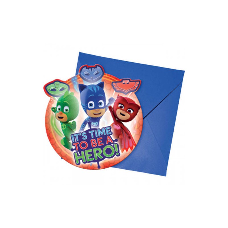 INVITI SAGOMATI PJ MASK SUPER PIGIAMINI 6pz