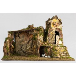 CAPANNA CON MULINO A VENTO 60x34x44cm CON MOTORID. E LUCE