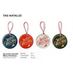 TAG TONDO ASS.TO MERRY CHRISTMAS ø6cm 20pz