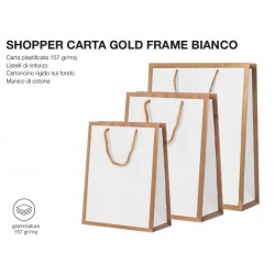 SHOPPER CARTA GOLD FRAME BIANCO 18+9x23cm