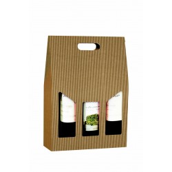 SCATOLA 3 BOTTIGLIE C/MAN. E FIN. 27x9x38cm ONDA AVANA