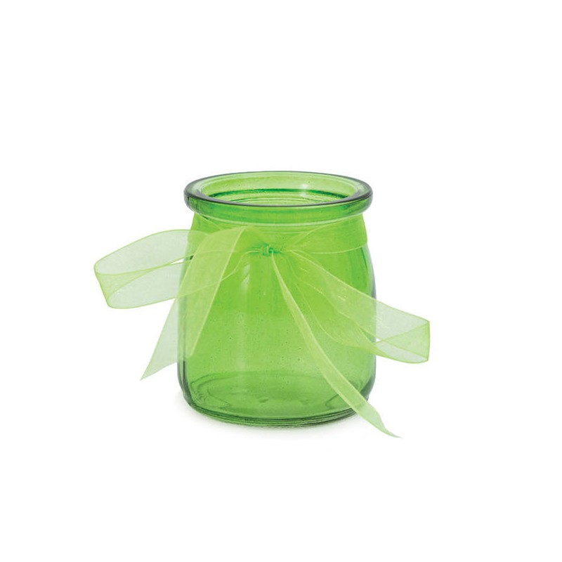 VASETTO VETRO COLOR C/ORGANZA 7,5x6,5cm VERDE