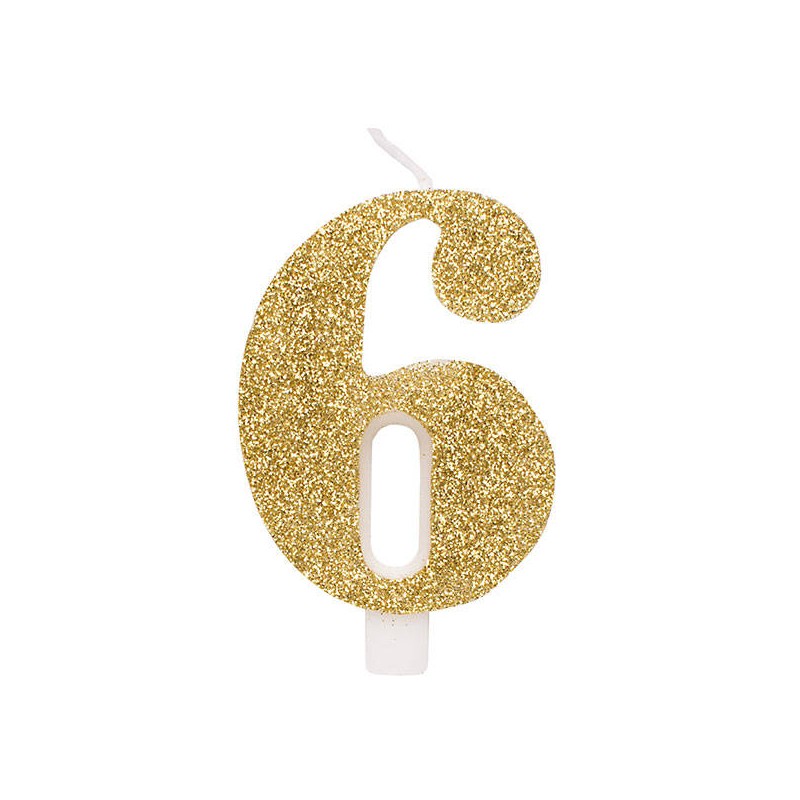 CANDELINA NUMERO 6 GLITTER ORO 9,5cm