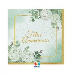 TOVAGLIOLI 25x25 FELICE ANNIVERSARIO EUCALIPTO