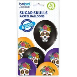PALLONCINI LATTICE 12" 30cm SUGAR SKULLS 6 pz