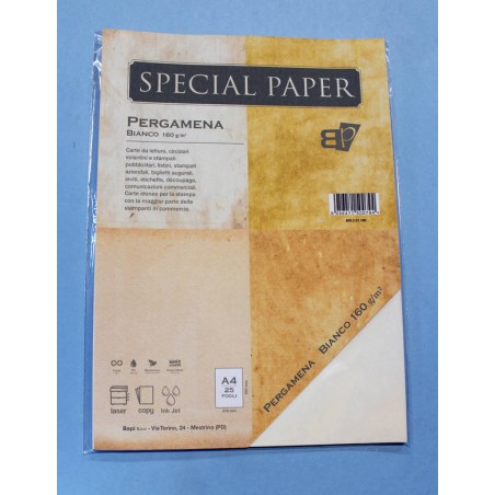 CARTA A4 21x29,7 PERGAMENA BIANCO gr.160 25fg