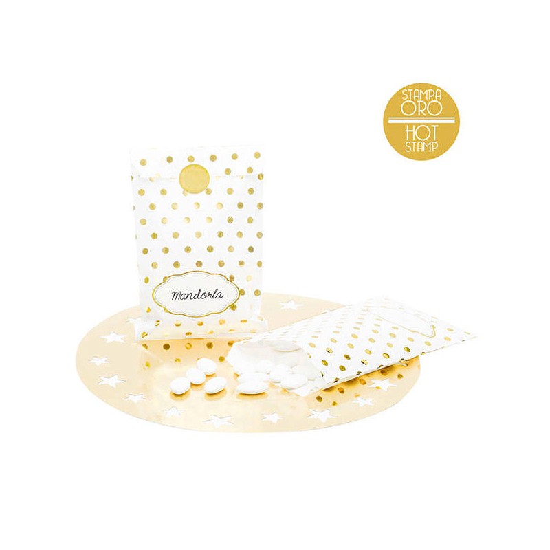 SACCHETTI CARTA POIS ORO 13X20cm 8pz