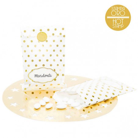 SACCHETTI CARTA POIS ORO 13X20cm 8pz