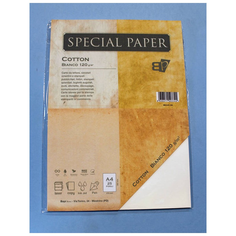CARTA A4 21x29,7 COTTON BIANCO gr.120 25fg