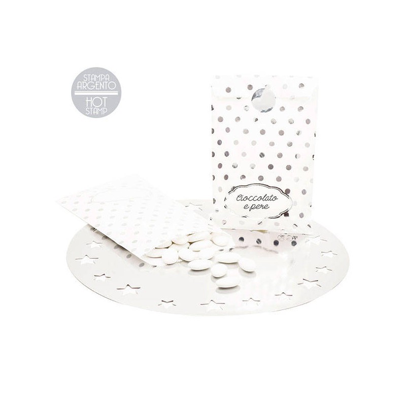 SACCHETTI CARTA POIS ARGENTO 13x20cm 8pz