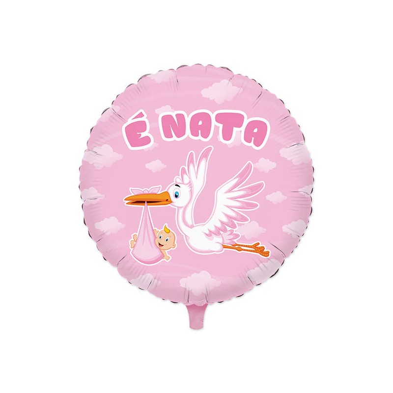 PALLONE MYLAR TONDO 45cm CICOGNA NUVOLA ROSA