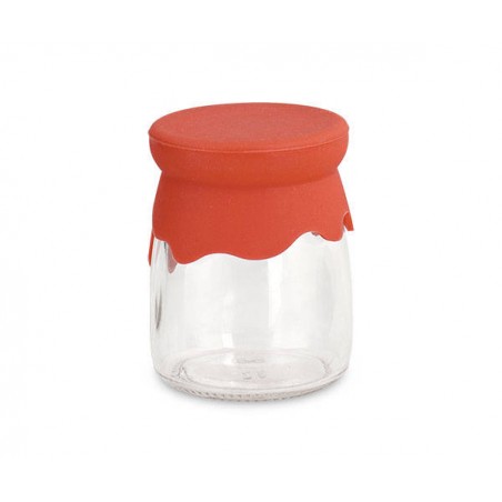 BARATTOLO VETRO ø55x75 COP. SILICONE ROSSO