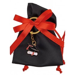 SACCHETTI LAUREA NERO 9x12cm C/ PORTACHIAVI TOCCO 12pz