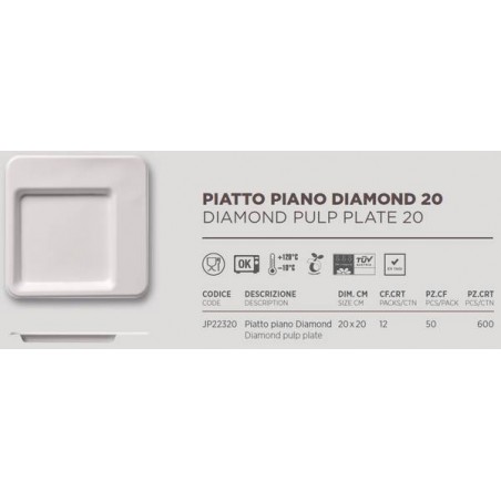 PIATTI DIAMOND POLPA 20x20 BIO COMPOSTABILI 50pz JUNGLE