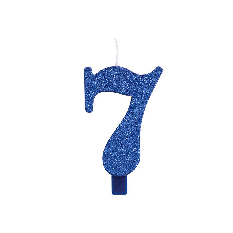 CANDELINA NUMERO 7 GLITTER BLU 9,5cm