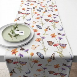 TABLERUNNER BUTTERFLY GARDEN WHITE 40x150cm