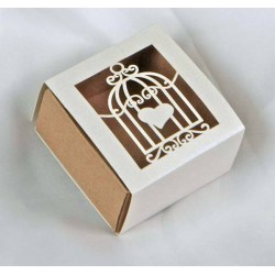 SCATOLA QUADRATA C/FASCETTA GABBIETTA BICOLORE AVANA/BIANCO 12pz