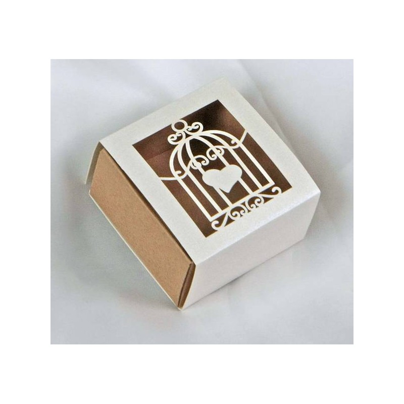 SCATOLA QUADRATA C/FASCETTA GABBIETTA BICOLORE AVANA/BIANCO 12pz