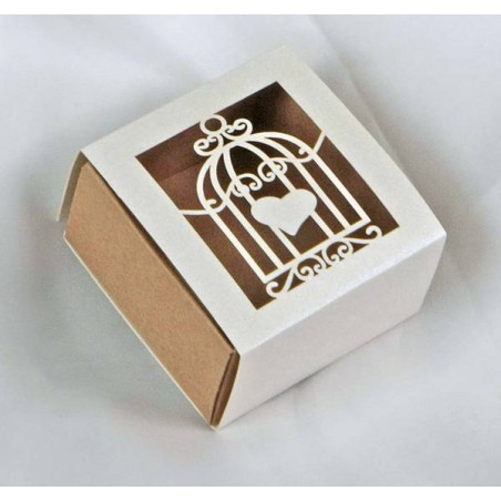 SCATOLA QUADRATA C/FASCETTA GABBIETTA BICOLORE AVANA/BIANCO 12pz