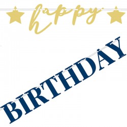 SET FESTONE HAPPY BIRTHDAY BLU/ORO 80cm+1mt