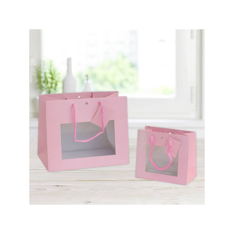 SHOPPER IN CARTA PLASTIFICATA OPACA C/FINESTRA 24x14x19,5cm ROSA
